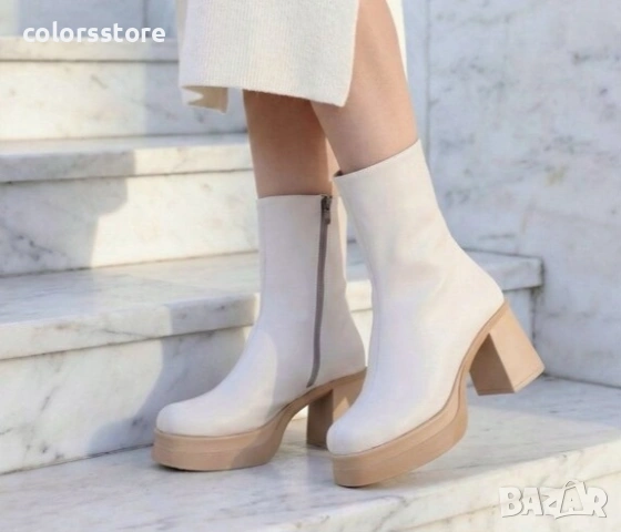 Боти на ток - бежова кожа - BVC10 