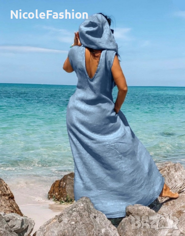 Дълга бохемска рокля в светло синьо, снимка 3 - Рокли - 44949426