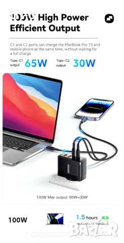 Essager 100W Зарядно устройство GaN USB+Type C PD Бързо зареждане QC 3.0, снимка 3 - Оригинални зарядни - 48638421