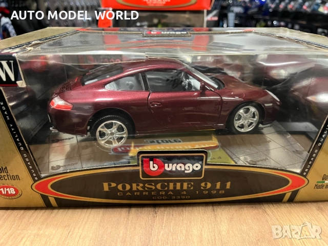 BBURAGO метален колекционерски модел PORSCHE CARRERA 911 1999г. 1:18, снимка 6 - Колекции - 52795103