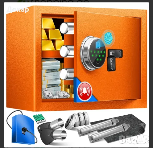 Електронен сейф с пръстов отпечатък и ключ, 3x заключване с двоен болт , снимка 1