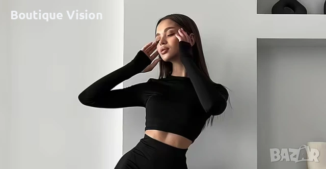 Ново! Стилна черна къса блузка, наличен размер S. 