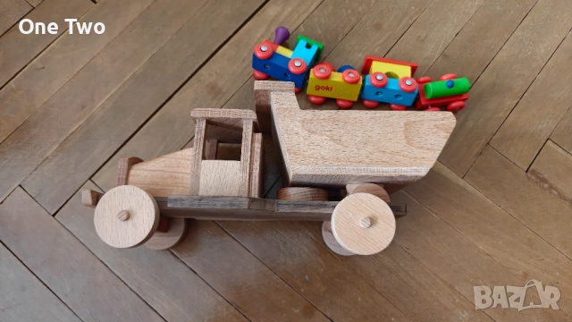 Голям масивен дървен камион (Самосвал) и влакче Goki – Лот дървени игр, снимка 3 - Образователни игри - 52532674