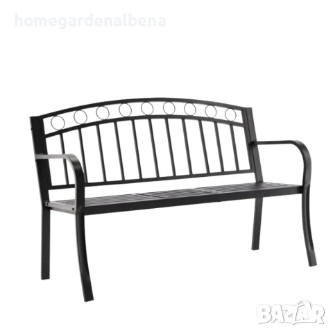 Градинска пейка 2 в 1 с разтегателна маса – стомана, 150 кг, 127 см, черна, снимка 4 - Градински мебели, декорация  - 54173369