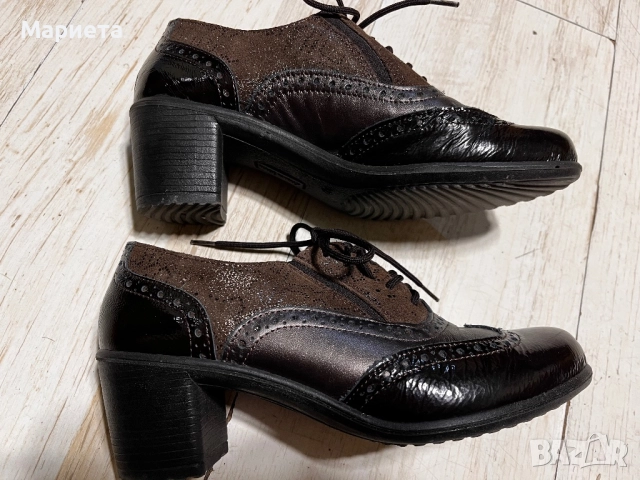 Тъмнокафяви Дамски обувки на ток естествена кожа 37 номер , снимка 2 - Дамски ежедневни обувки - 52092096