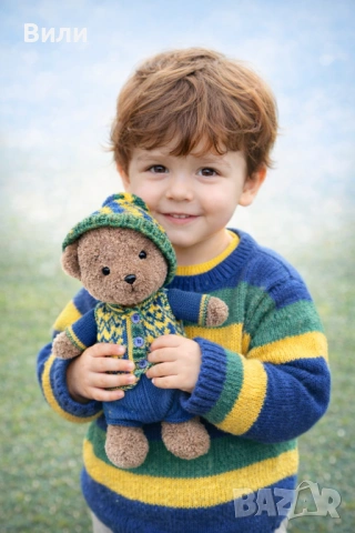 Плетено мече с дрешки, плетени играчки ръчна изработка, подарък за момченце, плюшени играчки, снимка 2 - Други - 52042496