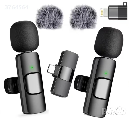 Комплект от 2 мини безжични микрофонa  за телефон, USB Type-C и IPhone