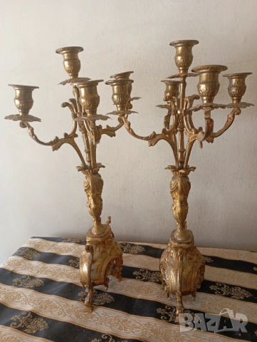 Комплект часовник със свещници рококо, снимка 7 - Антикварни и старинни предмети - 54212657