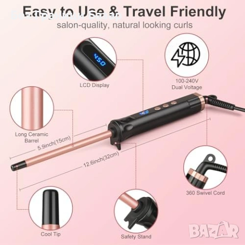 Нова Тънка маша 9мм за стегнати къдрици коса PTC 30сек 14 нива прическа, снимка 6 - Маши за коса - 53665605