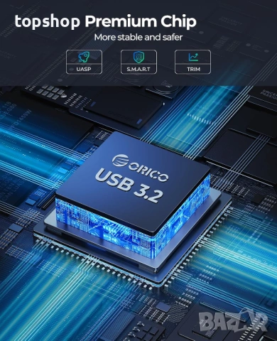 Алуминиева кутия за 2.5" SSD/HDD диск ORICO – USB-C 3.2, 6Gbps, снимка 5 - Кабели и адаптери - 53252260