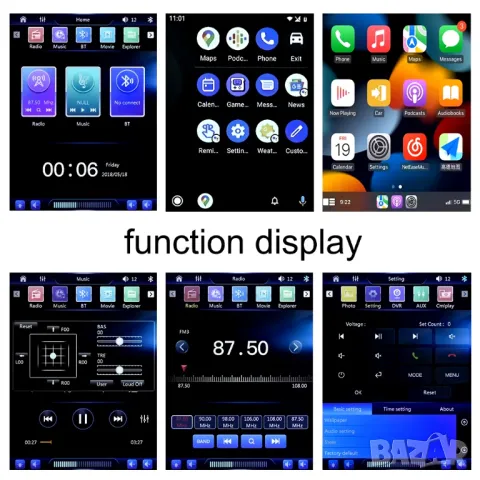 Мултимедия, плеър, с блутут, единичен дин, за кола, автомобил, екран, Carplay, Android Auto, 9.5", снимка 10 - Аксесоари и консумативи - 47622929