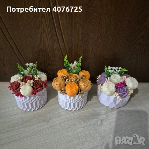 Керамични кашпи декурирани с ароматни сапунени цветя , снимка 7 - Декорация за дома - 51753026