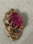 Антикварна съветска сребърна позлатена брошка с рубин , снимка 7