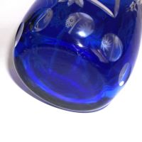 Голяма кобалтово синя кристална ваза, "cut to clear". Височина 26,5 см, диаметър при отвора 17 см., снимка 5 - Вази - 45338089