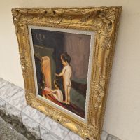 Страхотна изключително красива антикварна белгийска картина масло върху платно , снимка 2 - Антикварни и старинни предмети - 45404847
