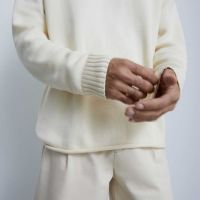 Мъжки плетен пуловер Zara, Oversize, 100% памук, Мръснобял, XL, снимка 2 - Пуловери - 45729864
