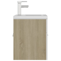 Шкаф за баня с вградена мивка, бяло и дъб сонома, ПДЧ, снимка 3 - Шкафове - 44985075