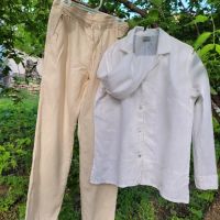 Бяла ленена риза с малки бродерии отдолу- 44/46 размер, снимка 8 - Ризи - 45505831