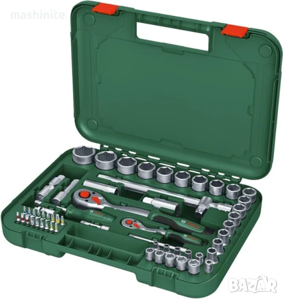 Комплект гедоре и ръчни инструменти  1/2`` 1/4`` 57 части Bosch, снимка 1