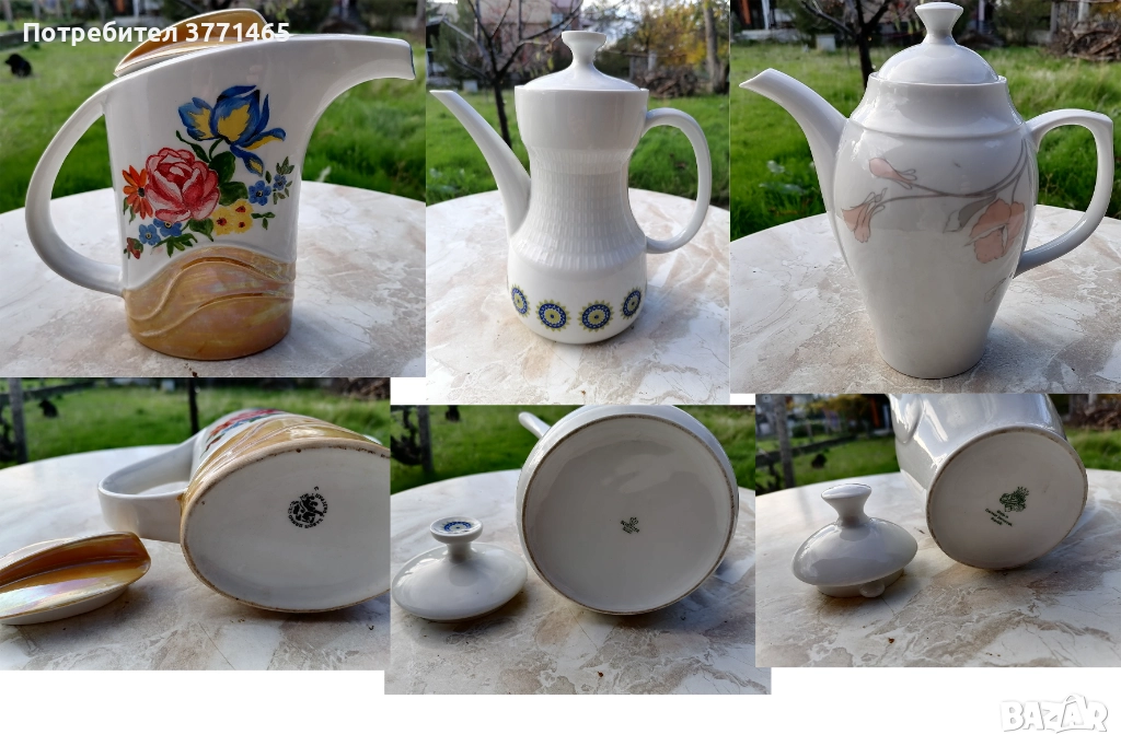 Чайник порцелан, кристална фруктиера, стъклени купички, снимка 1