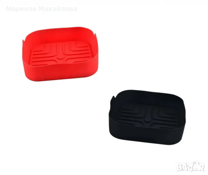 Силиконов съд за AirFryer Rosberg, 20.5x20.5x5.5 см., Черен/ Червен, снимка 1