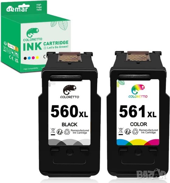 COLORETTO касета с мастило за принтер PG-560XL CL-561XL черна и цветна за Canon 560 XL 561 XL, снимка 1