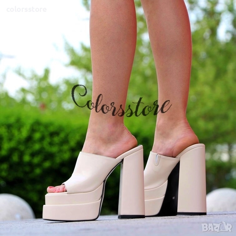 Чехли на ток - бежова кожа - DTC1, снимка 1