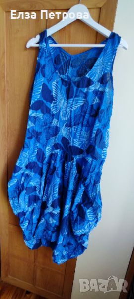 Дамска лятна памучна рокля тъмно синя, италианска мода, снимка 1