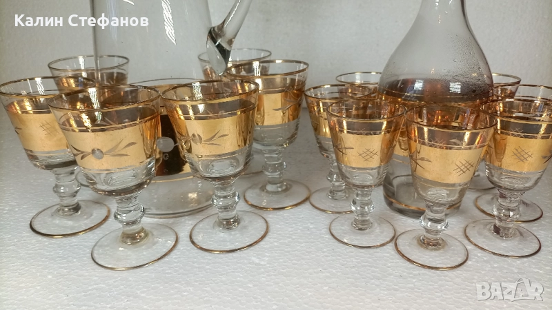 Два невероятни комплекта за ракия, вино от едно време, богата златна украса, снимка 1