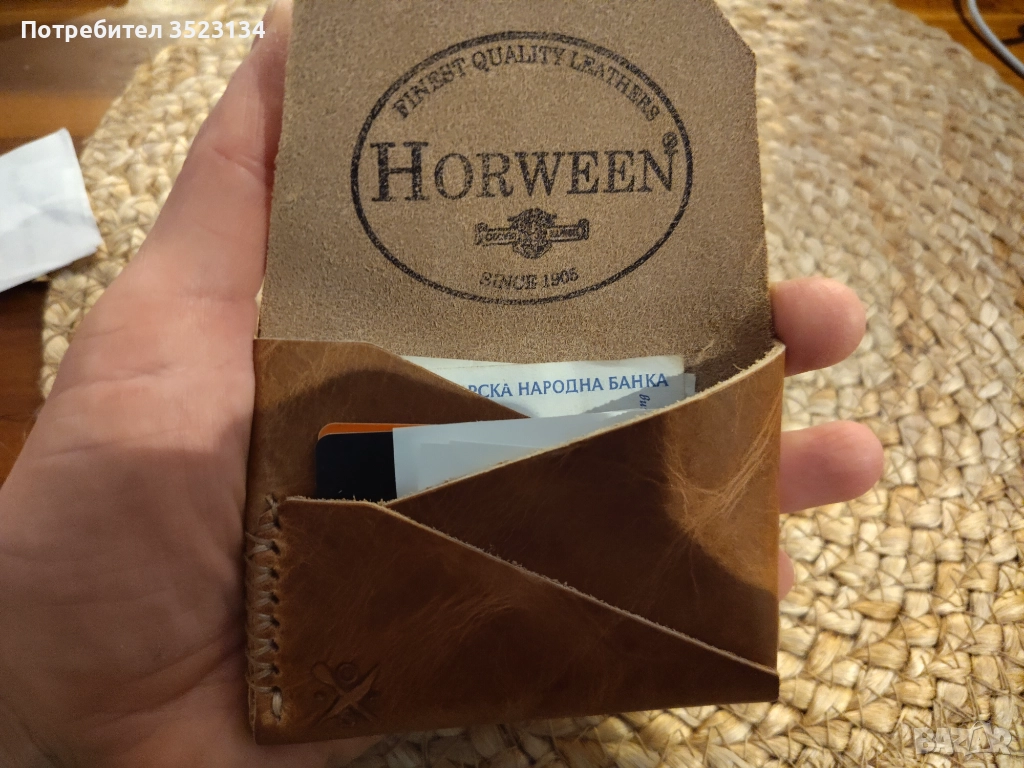 Мъжки луксозен бизнес портфейл от естествена кожа Horween, снимка 1