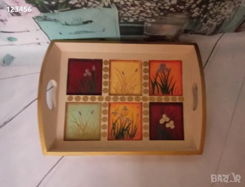 Реновиран дървен поднос , снимка 1