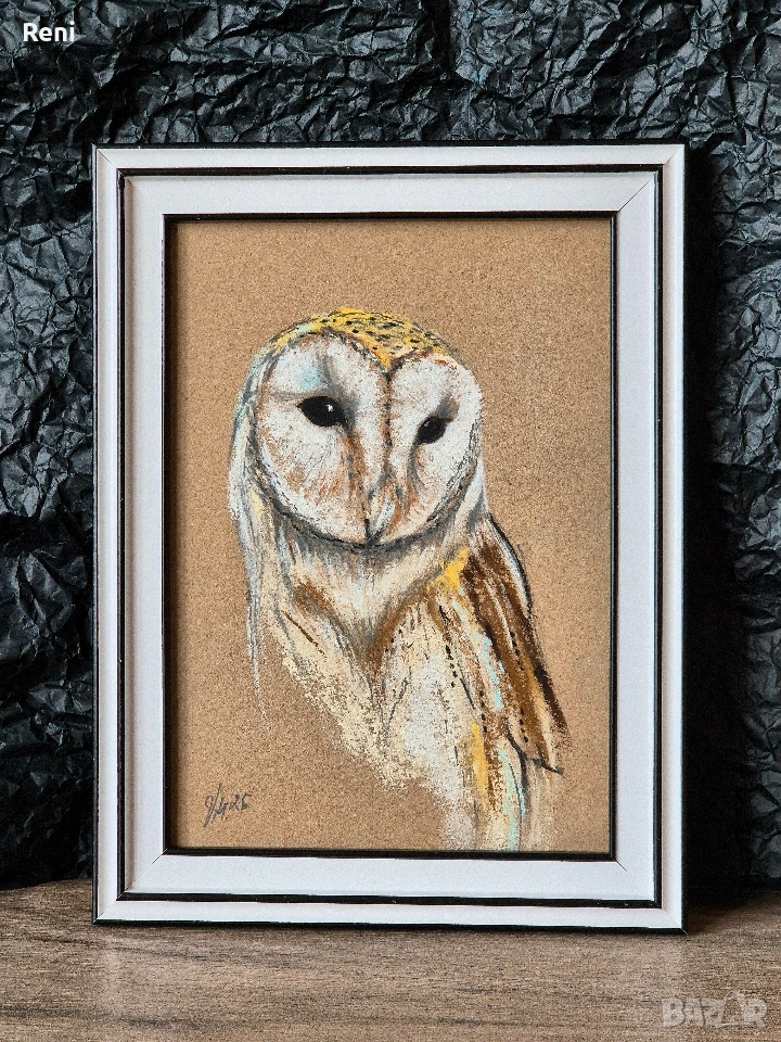 Сова, картина пастел, оригинал, снимка 1