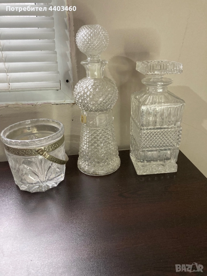 Стъклена, кристална гарафа + ледарка, снимка 1