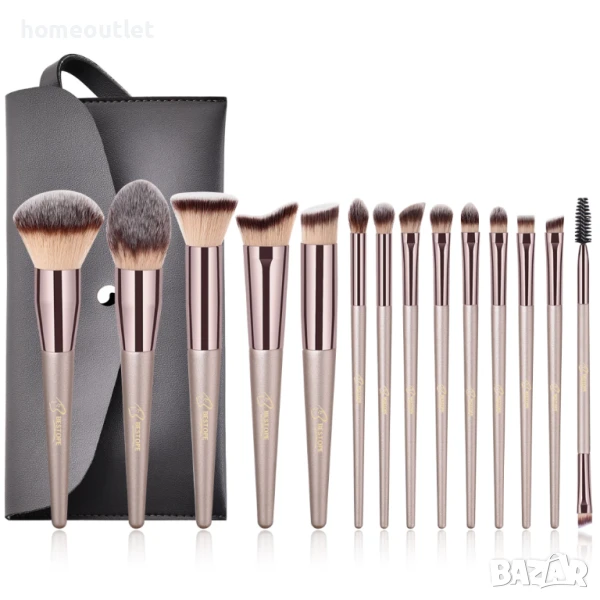ПРОМОЦИЯ Комплект първокласни синтетични четки за грим с калъф (14 части) BP02005-CHG, снимка 1