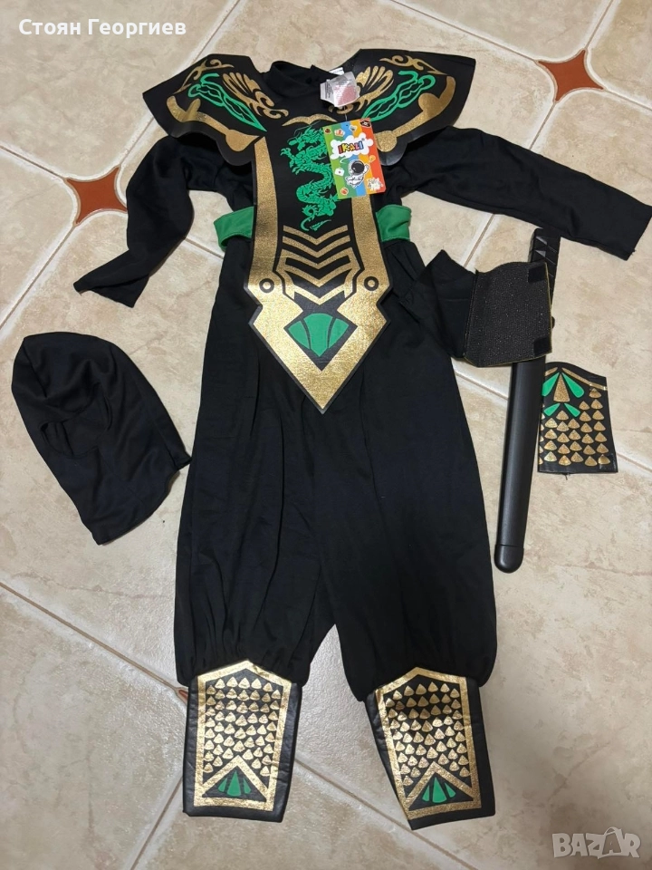 IKALI Костюм на нинджа за момчета, зелен гащеризон с комплект аксесоари, снимка 1