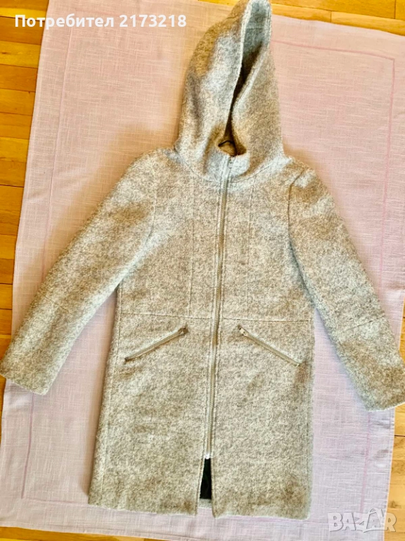 дамско палто - с качулка - сив цвят, снимка 1