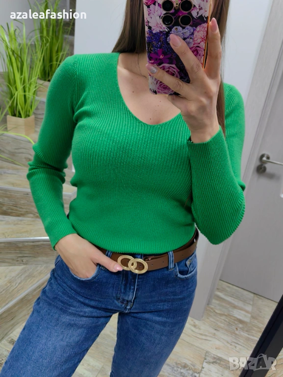 Зелен дамски пуловер, снимка 1