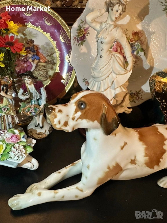 Lomonosov USSR Circa  1950 porcelain English Pointer dog - изящен и огромен сетер, снимка 1