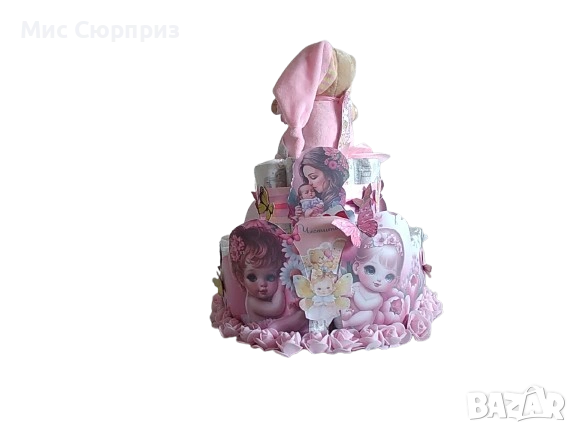 Торта от памперси за момиченце, снимка 2 - Пелени, памперси - 54007592