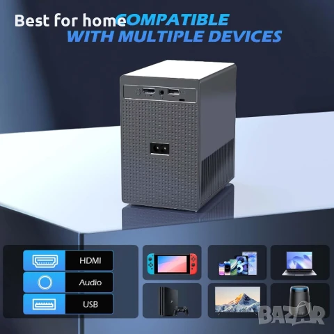  4k Wifi и Bluetooth, мини проектор съвместими с iOS/Android/TV Stick/HDMI/PS5, снимка 7 - Плейъри, домашно кино, прожектори - 51308372