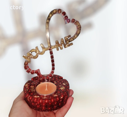 Ръчно изработен свещник от епоксидна смола „You&Me“ 