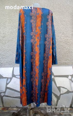 4XL /5XL Нова дълга рокля в синьо и кафяво, снимка 7 - Рокли - 45748919