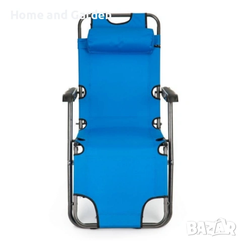 Сгъваем шезлонг с възглавница — зелен / син, снимка 2 - Градински мебели, декорация  - 53909932