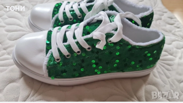 Зелени кецове с паети , снимка 6 - Кецове - 52307422