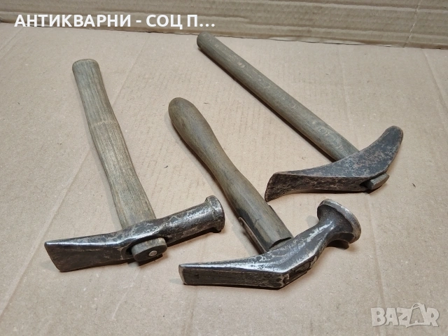 Комплект Стари Ковани Обущарски Чукове, Стар Кован Обущарски Чук. / 3 Броя. / НОМЕР 1604., снимка 3 - Антикварни и старинни предмети - 53670304