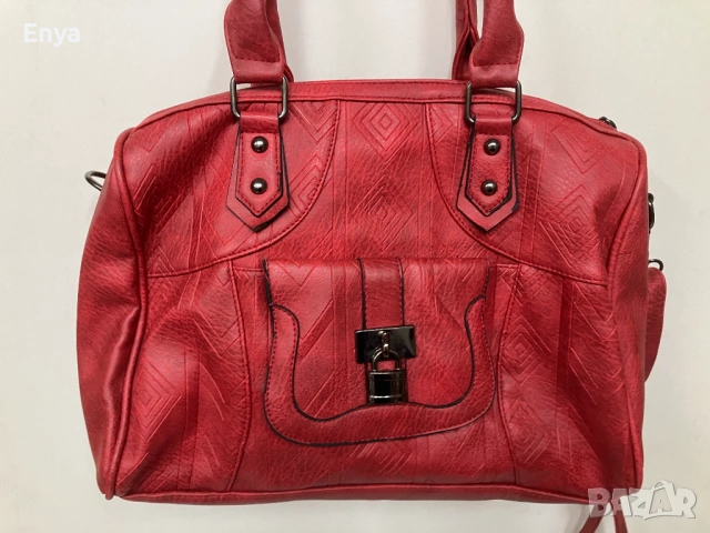 Дамска чанта от еко-кожа - червена, снимка 8 - Чанти - 53456512