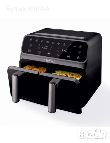 Фритюрник AirFryer Rosberg Premium RP51980N, 1700W, 2съда x 4л., Горещ въздух, Таймер, до 200°C, снимка 1 - Фритюрници - 47134721