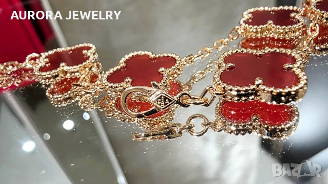 Van Cleef & Arpels VCA 5 Motifs Rose Gold Red Carnelian Vintage Alhambra Дамска Гривна, снимка 9 - Гривни - 53375761