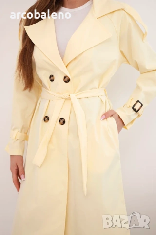 Дамско палто с връзване на талията и яка, 5цвята , снимка 7 - Палта, манта - 53686765