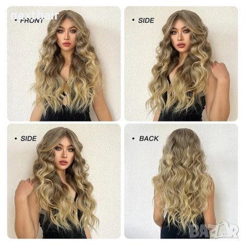 Чуплива перука 70 см с омбре ефект - кафяво с руси краища и дълъг бретон, снимка 8 - Аксесоари за коса - 52493637